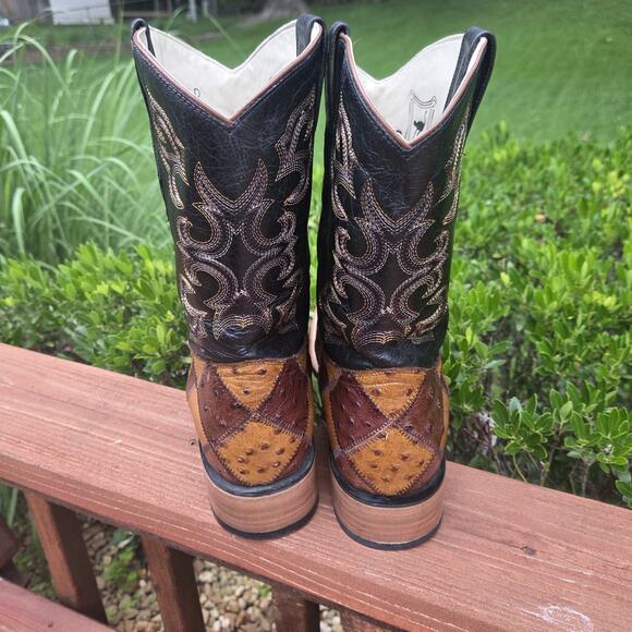 J.B. Dillon Patchwork Ostrich Cowboy Boots 13D Western Artisan Rodeo Statement main image 5